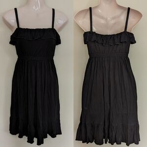 Soprano jersey knit ruffled mini dress small black